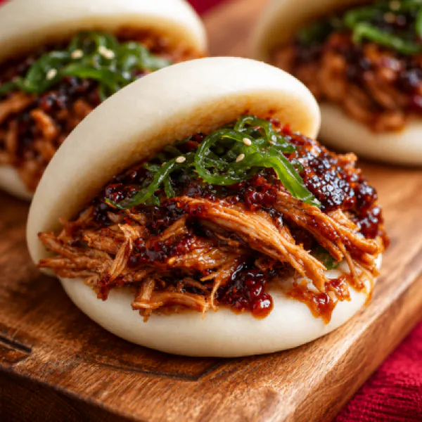 Bao Pulled Chicken mit BBQ-Sauce
